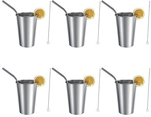 Naler 6 Vaso Acero Inoxidable con Pajita de Wisky, Vino, Bebida, Agua para Fiesta, Hogar, Bar, Reunión