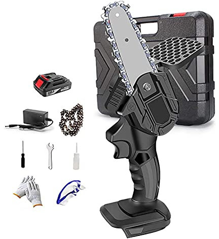 Scies à chaîne électriques, scie portative portative avec Batterie Rechargeable et chaîne, sécateur tronçonneuse pour Branche d'arbre Coupe du Bois Mini tronçonneuse