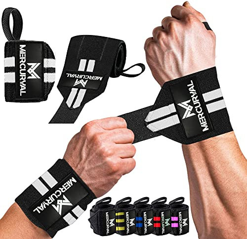 MERCURYAL 2 Handgelenk Bandagen Gym - Wrist Wraps Gym - Handgelenk Bandagen Fitness – Handgelenkbandagen Kraftsport für Fitness, Handgelenkstütze, Bodybuilding, Kraftsport & Crossfit (Schwarz & Weiß)