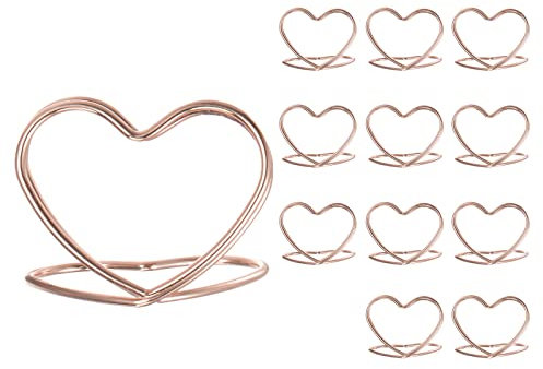 sourcing map 12pcs Table Number Holders 1.18 Inch 30mm Tall Double Heart Shape Steel Photo Holders for Centerpieces Table Place Card Holders for Wedding Reception Party Office Home, Rose Gold