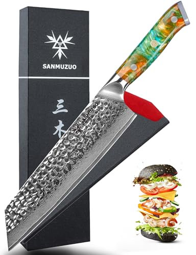 SANMUZUO Cuchillo Chef Damasco Cuchillo de Cocinero Kiritsuke 22CM de Acero Damasco de 67 Capas, Núcleo de Corte de Súper Acero VG10 con Mango de resina - Serie Yao