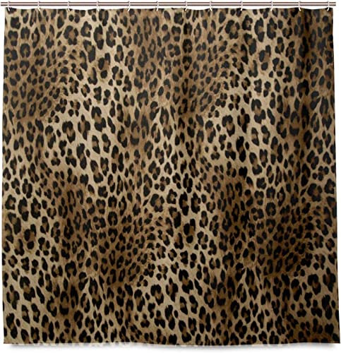 SEYUMI Rideau de Douche Imprimé Léopard Rideau Douche Anti Moisissure Imprimé Léopard 3D Rideau Salle de Bain Tissu Polyester pour Baignoire, Rideaux de Douche 120x200 avec 8 Crochets