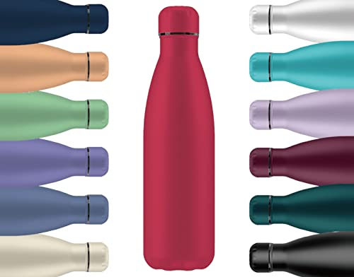 Mi Ko Mi Ka Botella de Agua Térmica de Acero Inoxidable Reutilizable | Sin BPA | Mantiene 24H Frio / 12H Calor | Hermética - Doble Pared a Prueba de Fugas (Rojo, 500ml)