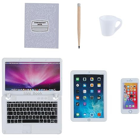 TIESOME 6 teiliges Puppenhaus Miniatur Laptop Set, 1:12 Mini Laptop Computer Puppenhaus Dekoration kleines Puppenhaus Möbelmodell Simulations Tablet (weiß)