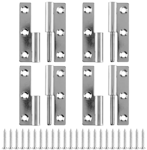 PUCSIQ 4 Stuck 6.4x3.6cm Abnehmbares Scharnier, Abnehmbares Türscharnier mit 24 Schrauben, Flaggenscharniere Edelstahl, Flaggenscharnier für Türen, Zimmertüren Küchenschränke