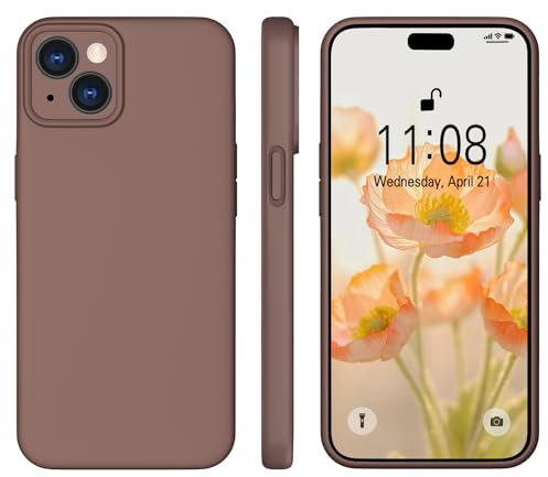 KPPIT Liquid Silicone Case for iPhone 15 Plus, Full Body Protective Cover with Gel Rubber Slim Shockproof Design, Microfiber Lining, 6.7 inch (Brown)