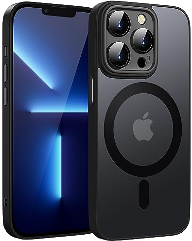KPPIT Magnetisch Hülle für iPhone 13 Pro Max Hülle 6,7 Zoll Kompatibel mit MagSafe, Transluzente Matt Rückseite Dünn Stoßfest Handyhülle für iPhone 13 Pro Max Case, Schwarz
