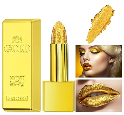 Gold-Lippenstift Metallisch glänzender Lippenstift Matte Lipstick Goldbarren-Design Sexy Langanhaltendes Hochglanz-Finish Luxuriöse, personalisierte Farbe