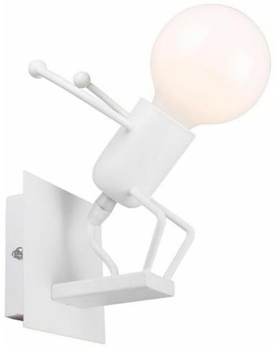 Vetrineinrete® Applique da parete decorativo a forma di omino lampada da muro in metallo attacco E27 arredo casa soggiorno ingresso (Omino che Salta Bianco)