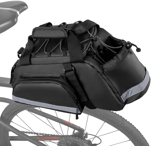 GRAOSO Bike Rear Rack Bag, Pannier Bags for Bicycles with 12L Capacity, Bike Trunk Cooler Bag with Reflective Strips, Reinforced Handle and Removable Shoulder Strap (Black)