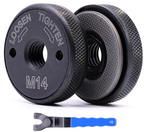 Neegool 2 Stück Schnellspannmutter SDS Clic M14, Spannmutter für alle Winkelschleifer von AEG, Black & Decker, Dewalt, Flex, Hitachi, Metabo, Makita, usw. (mit verstellbarem Winkelschleiferschlüssel)