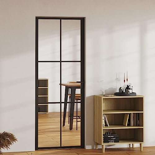 Porte Intérieure en Verre, Porte Vitrée pour Cuisine Salle de Bain Porte intérieure Verre ESG et aluminium 76x201,5 cm Noir