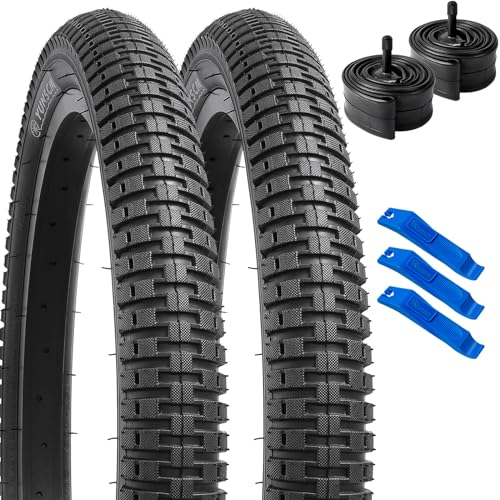 YunSCM 2PCS Plegable 20 Pulgada Neumáticos 20x2.125 ETRTO 57-406 más 2PCS 20 Pulgada Cámara de Aire AV32mm Valve Compatible Bike 20x2.10 20x2.125 20x2.25 Neumáticos and Cámara de Aire