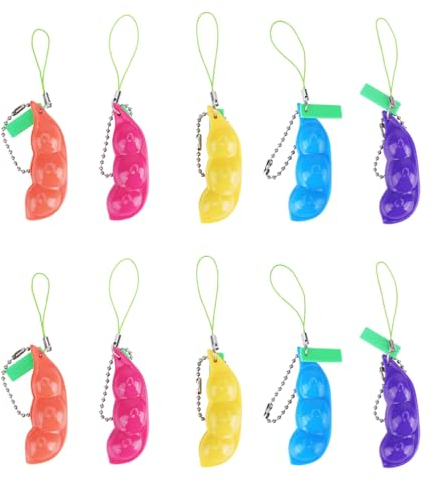 Guoguonb 10 Stück Squeeze Spielzeug Anti-Angst Squeeze Toys Edamame Bohne Anhänger Schlüsselanhänger Squeeze Toys Handykette Erbsen Reduziert Angst und Stress, 5 Farben Bean