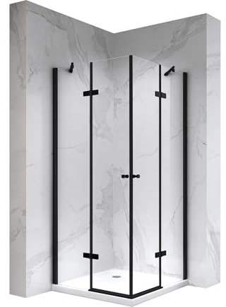 i-flair Duschkabine Alice 70x90 Höhe: 180 cm, Eckkabine mit Klapptüren in Schwarz. Duschabtrennung aus 6 mm dickem durchsichtigem Nano-ESG-Sicherheitsglas, beidseitig montierbar! DK19B