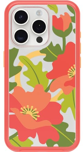 OtterBox Symmetry Clear MagSafe Case for Apple iPhone 15 Pro, Shockproof, Drop proof, Protective Thin Case, 3x Tested to Military Standard, Quilted Poppies