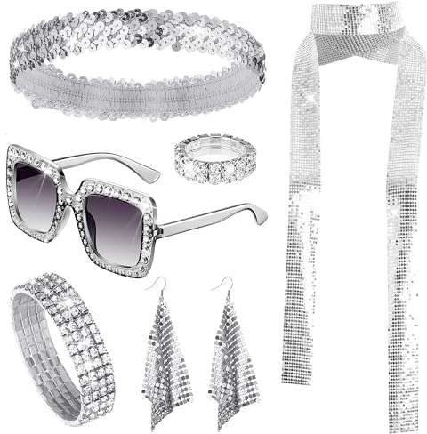 Goenb 6 Stück Disco Accessoires Damen, 70er Jahre Outfit Damen Glitzer Accessoires Disco Kostüm Damen Retro Party Zubehör für Fasching Karneval