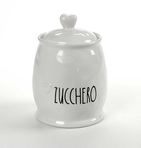 GICOS SRL Barattolo Contenitore da Cucina in Ceramica Bianca Cuore Zucchero 17 cm