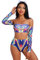 FYMNSI Festival Outfit Damen Techno Rave Outfits Sexy Regenbogen Bikini Set Schulterfrei Crop Top mit G-String Shorts Badeanzug Pole Dance Nachtclub Clubwear Reizw?sche Dessous Dunkelblau S