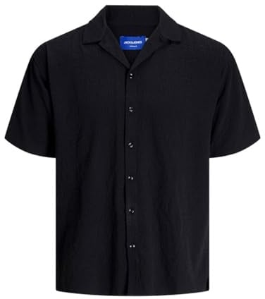 Jack&Jones Jeff Herrenhemd, Schwarz, Textur, Kurzarm, XL, schwarz und weiß