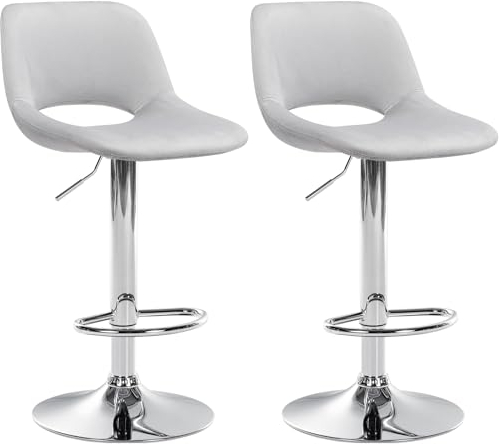 CLP 2er Set Barhocker Camden I Samt-Bezug Farbe hellgrau Material Gestell Metall in Chromoptik