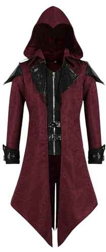 LLTTEER Veste steampunk médiévale avec capuche, manteau gothique, manteau médiéval, costume d'Halloween, vêtements de renaissance, veste de frack vintage