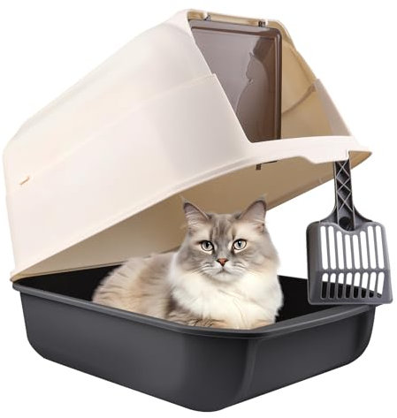 Arenero para Gatos Grande, Material de Plástico Resistente, Diseño Moderno y Elegante, Cubierta Desmontable y Tapa Transparente Abatible,Antiescapes, Carga de 15 kg-36 * 51 * 34cm-Negro