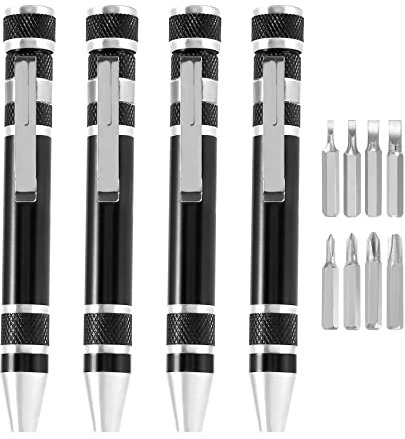 Jrpzcv 4 Pcs Pen Screwdriver Handy Tool Eight in One Magnetic Pocket Screwdriver Multi-Function Mini Gadgets Repair Tools (Black)