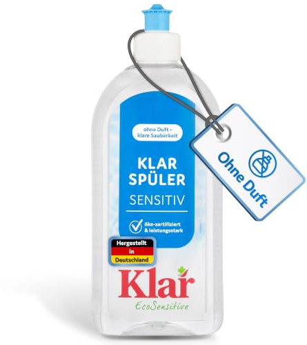 Klar EcoSensitive® Klarspüler SENSITIV, 500ml - Geschmacksneutral | Spülmaschinen Klarspüler OHNE Duft - Klarspüler Spülmaschine für streifenfrei glänzendes Geschirr - 100% Natürlich & Vegan