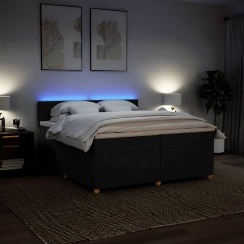 IKAYAA Boxspringbett 200 x 200 cm mit Matratze, LED Beleuchtung, Topper & Kopfteil, Bett mit Matratze und Lattenrost 200 x 200 cm Polsterbett 200 x 200 cm mit Matratze Schwarz