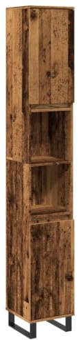 vidaXL Badschrank, Badezimmerschrank mit Stauraum, Badezimmer Hochschrank Eisenfüße, Badmöbel Badezimmermöbel, Altholz-Optik Holzwerkstoff