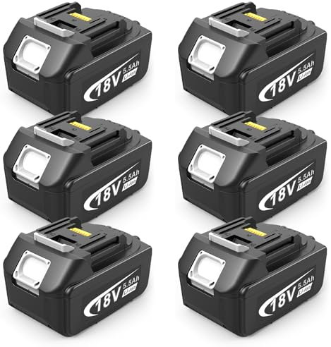 Lot de 6 batteries de rechange, 5,5 Ah, pour Makita, LXT, ASUNCELL 18 V, DC18RC, compatibles avec toutes les batteries lithium-ion Makita, 14,4 V-18 V, BL1815, BL1830, BL1850, BL1430