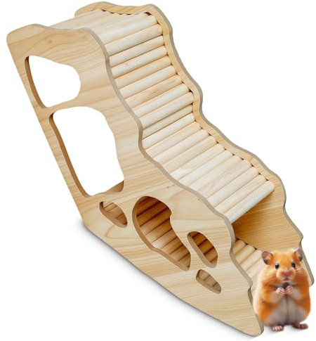 Grillix Wooden Hamster Climbing Ladder with House & Bridge, 3 Levels, Indoor, Small Breeds