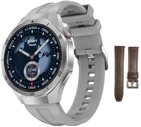 XINDADA DT5 Pro Montre Intelligente pour Hommes Femmes Montres Numériques MP3 MP4 Musique Smartwatches Fitness Bracelet Montre Électronique Horloge (Argent Marron Cuir)