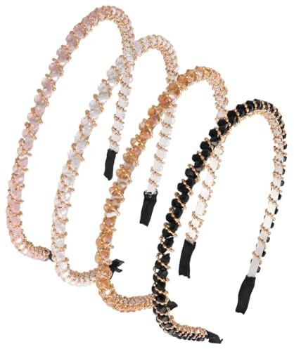 4 Stück Trachten Haarreif Elegant, Mädchen Strass Haarreifen für Kleid Dirndl, Dirndl Accessoires Damen Haarreifen mit Kristall Haarschmuck Oktoberfest Damen Gold Kristall Stirnbänder Haarbänder