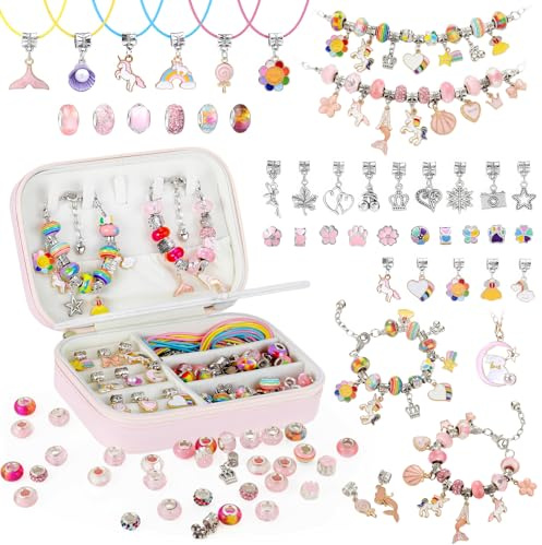 Emibele Armband Bastelset Geschenke Für Mädchen, DIY Handwerk Bastelset | 133 Stück Schmuck-Bastelset Mit Tragbarer Schmuck-Box, Geschenke Für Mädchen 5-12 Zu Einschulung Geburtstag Weihnachten