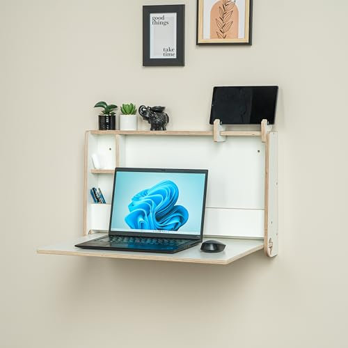Minimalist hidden wall mounted murphy monitor desk (White, Large)