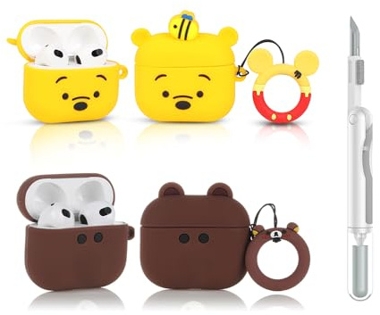 (2Pack+Cleaner Pen) XMBYGY Case for Apple AirPods 3rd Generation Wireless Earbuds with Cleaning Pen Kit, Silicone Cute Charging Case Shockproof Protective Cover and Carabiner for AirPods 3 (WIN+BER)