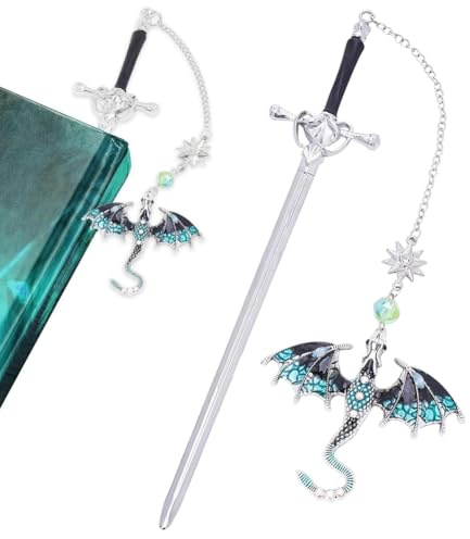 QYJMLH Schwerddrachen Lesezeichen.Lesezeichen Metall, Schwert Bookmark mit Kristall Anhänger, Vintage-Stil, Lesezeichen, Lesegeschenke, Geburtstag-(20.5 * 6 * 7.2CM) (blau)