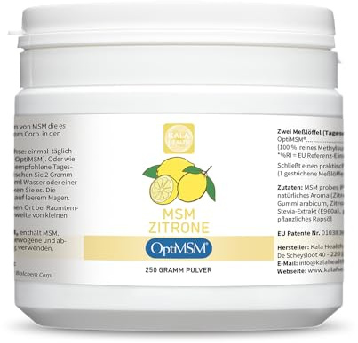 Kala Health OptiMSM Pulver Zitronengeschmack – 100% Reines MSM Schwefelpulver – Natürliches Methylsulfonylmethan – Mit Echtem Zitronenaroma aus Natürlichen Aromen – Ohne Zusätze (250)