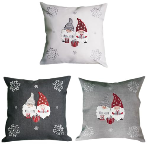texpot Kissenhülle 40x40 Stickerei Wichtel hellgrau Weihnachten Dekokissen