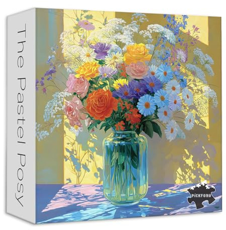 PICKFORU Wildflowers Vase 1000 Piece Puzzle for Adults, Oil Painting Flower Jigsaw Puzzle, Gradient Art Plant Puzzles