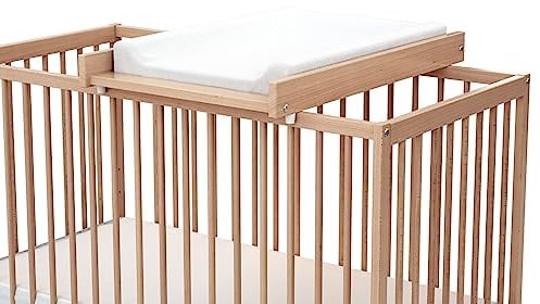 WEBABY - Wickelplan für Babybett MONA Holz Buche Lackiert | Wickeltisch für Babybett 60x120cm | Sichere Installation | Leicht | Praktisch