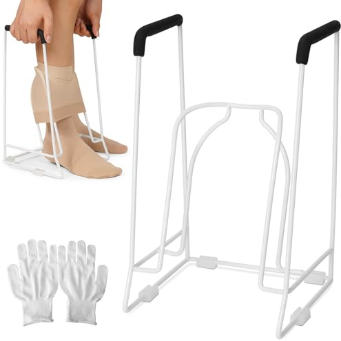Compression Sock Aid Device – Stocking Donner for Seniors, Adaptive Sock Putting-On Tool, Medium Calf (<18”), Compatible for JOBST, SB SOX, CHARMKING, White