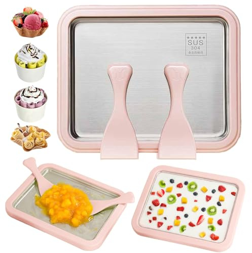 Heladera Instantánea Para Hacer Helado Con 2 Espátulas, Fabricante De Helado, Ice Cream Maker Para Adultos Y Niños, Hacer Crema Laminada Casera, Yogur Helado, Sorbete (Rosa,26 * 21CM)