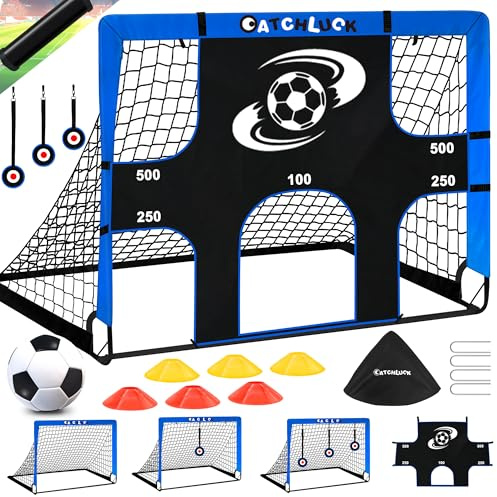 CATCHLUCK Fussballtore für Kinder Garten Pop Up Fußballtor mit Zielbereichen, DREI Ziele, Fußball, 6 Hindernisse und Tragetasche