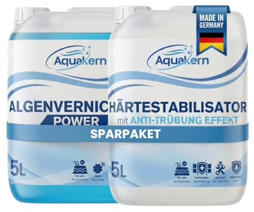 Härtestabilisator 5L & Algenvernichter Power 5L [entfernt Kalkablagerungen & Algen im Pool] mit Aqua KLAR KOMPLEX | Schützt die Pooltechnik | bindet Calcium & Metallionen | Made in Germany