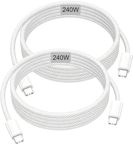 240W Cable USB C Carga Rapida 2M 2Pack,iPhone Charger Cable Tipo C 2 metros | Trenzado Nylon Cable Tipo C Cargador para iPhone 17 16 15 Pro Max, Samsung S26 S25 Ultra, iPad Pro, MacBook, Pixel,Blanco