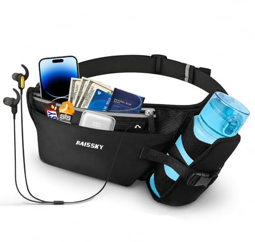 Laufgürtel mit Flaschenhalter Handytasche Damen Herren Sport Bauchtasche | Schweißfest Running Belt Hüfttasche Joggen Laufen Marathon Zubehör, Lauftasche Jogging Handy Bis 7, Taillenumfang 55–126cm