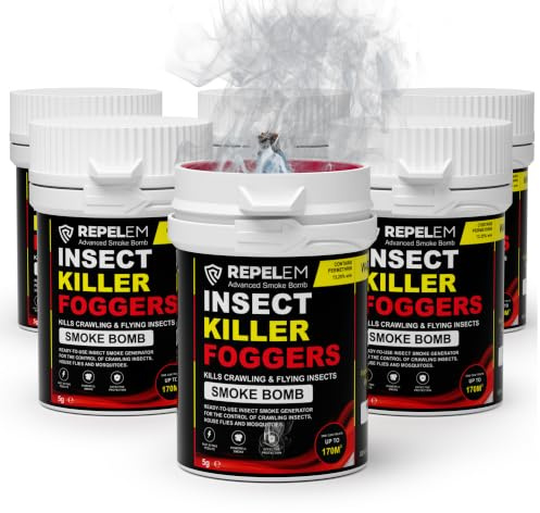 REPELEM Insect Killer Smoke Bombs | Flea Bomb, Fly Killer, Ant Killer, Bed Bug Killer & Spider Killer | Wasp, Silverfish, Carpet Moth & Carpet Beetle Fogger | Permethrin | 6 Pack
